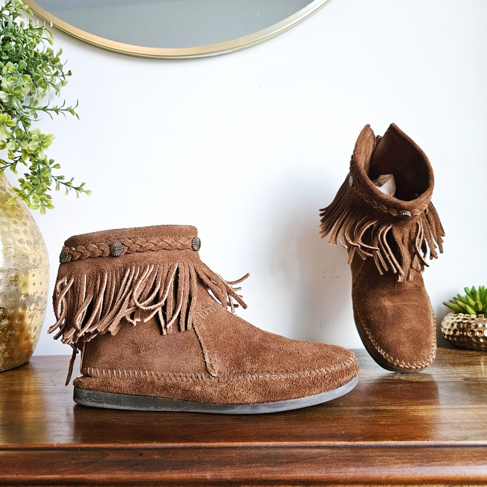 Minnetonka Genuine Leather Women's Suede High Top Back Zip Brown Boots Size 8